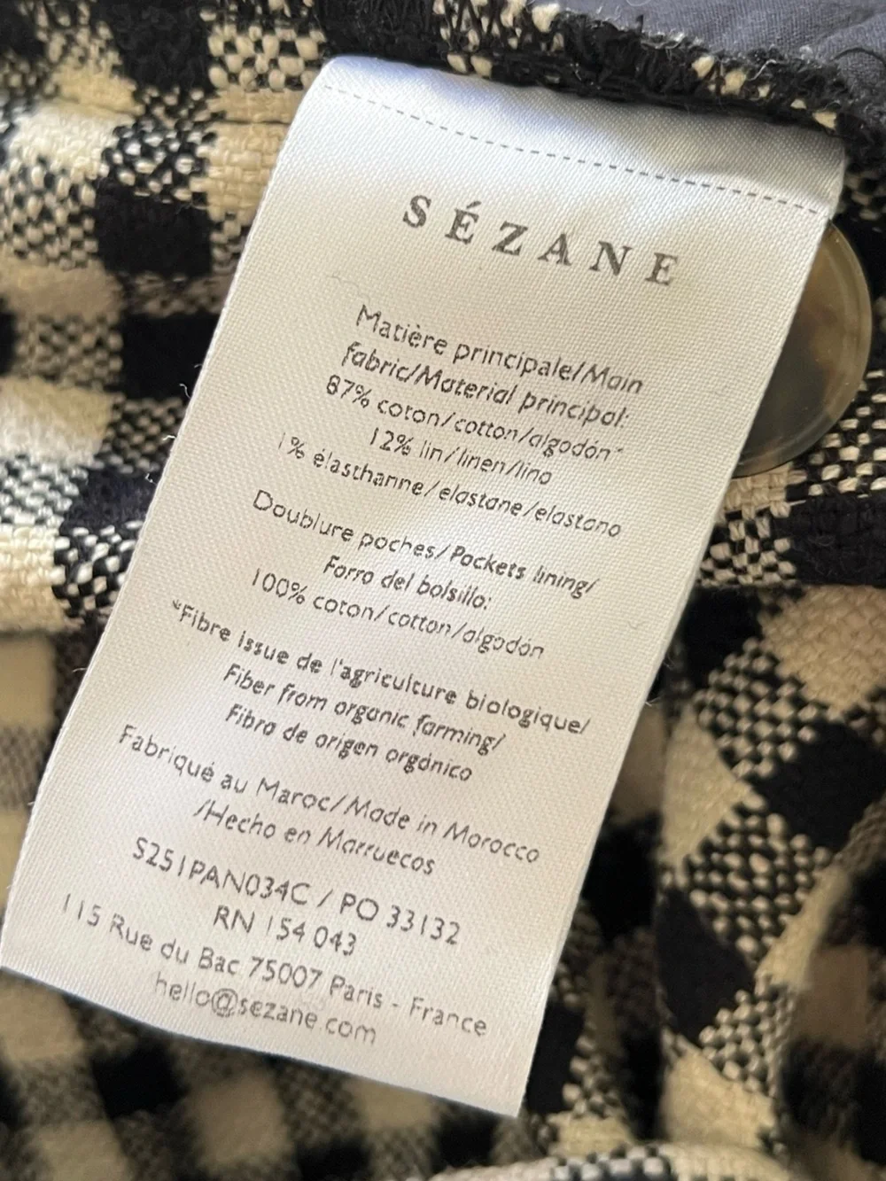 Sezane Martin Crop Trousers in Black and Ecru Gingham FR 44 / US 12